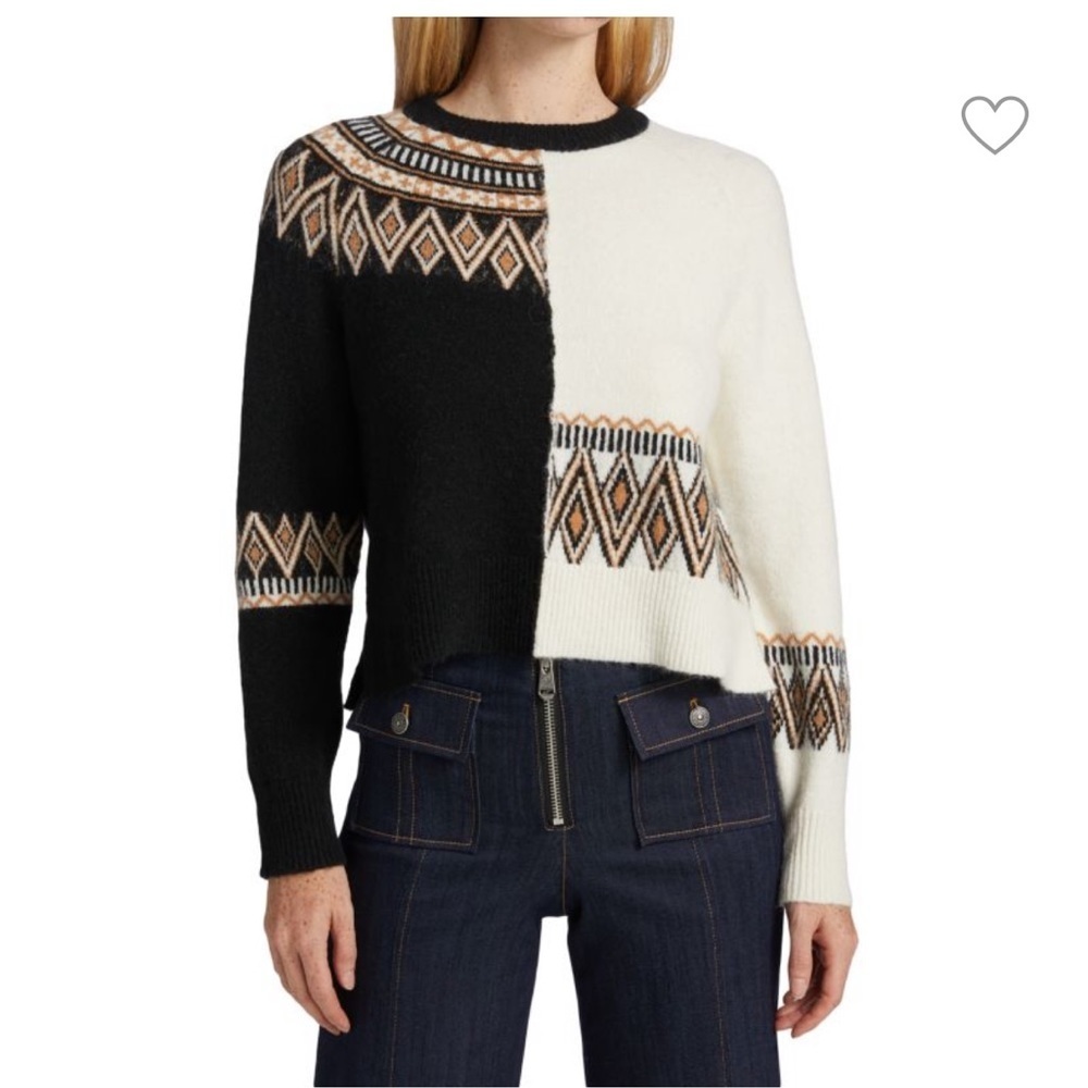 NEW Cinq a Sept Kamina Spliced Sweater Fair Isle medium wool alpaca blend